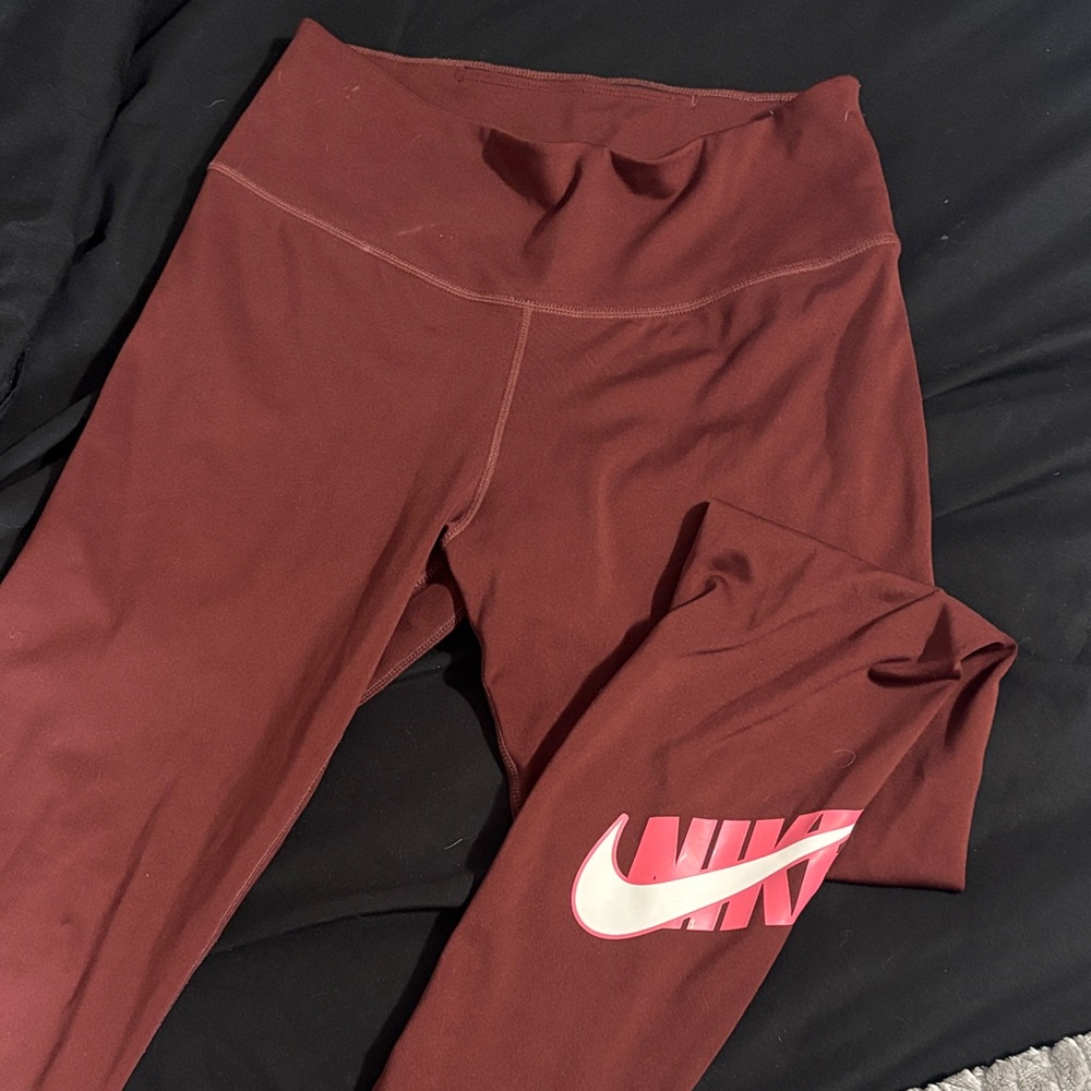Nike Kids Burgundy Leggings with Pink Logo